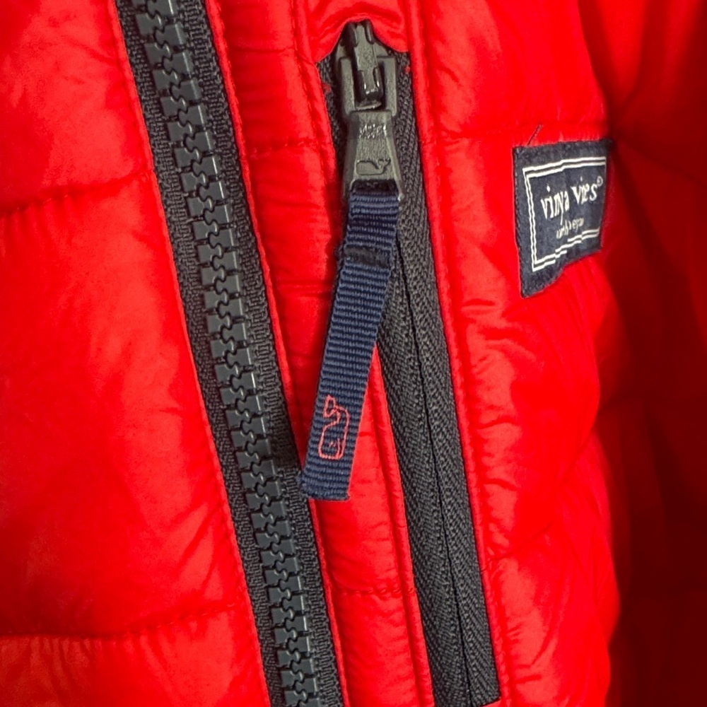 Vineyard Vines Kids Bright Red Puffer Jacket with Blue Accents - Picture 5 of 9